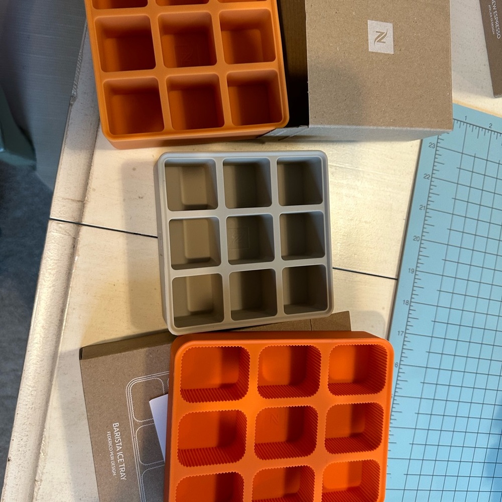 Nespresso Silicone Ice Cube Tray Set - 2 Orange and 1 Gray